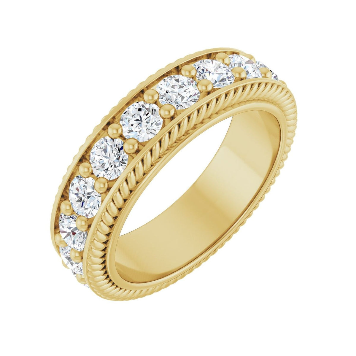 Sapphire Row Lab-Grown Diamond Rope-Edge Eternity Band - 14K Yellow Gold, 3 mm, 5.5