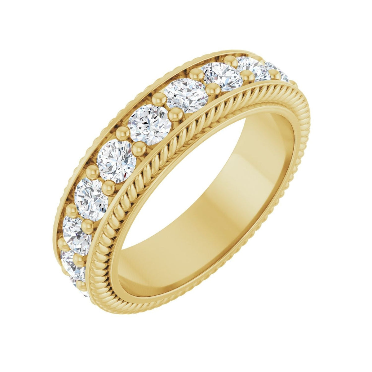 Sapphire Row Lab-Grown Diamond Rope-Edge Eternity Band - 14K Yellow Gold, 3 mm, 6.5