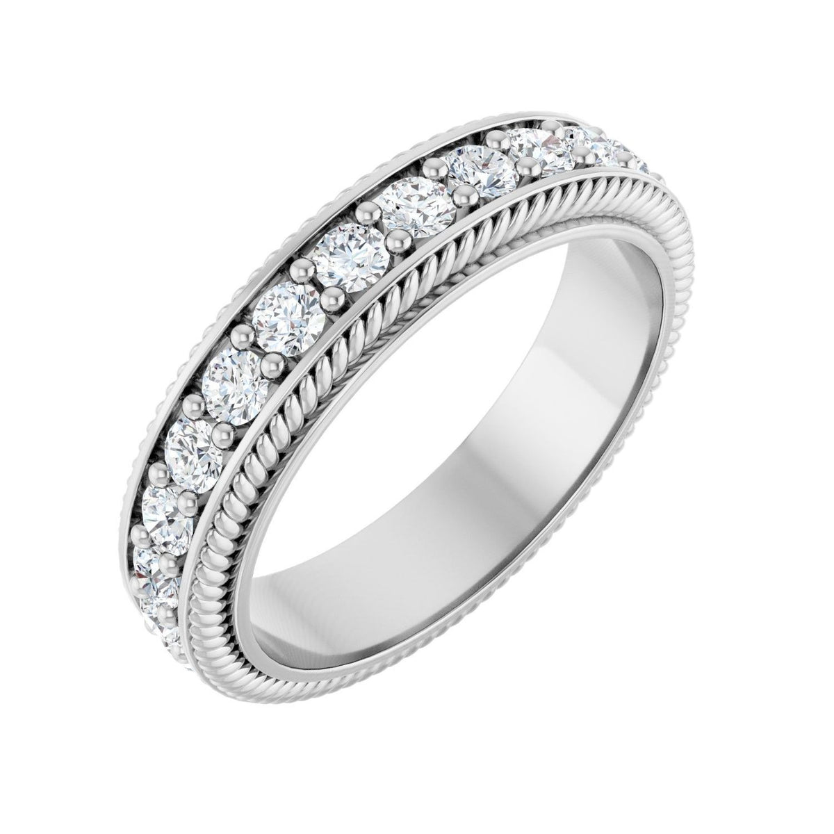 Sapphire Row Lab-Grown Diamond Rope-Edge Eternity Band - 14K White Gold, 2 mm, 4.5