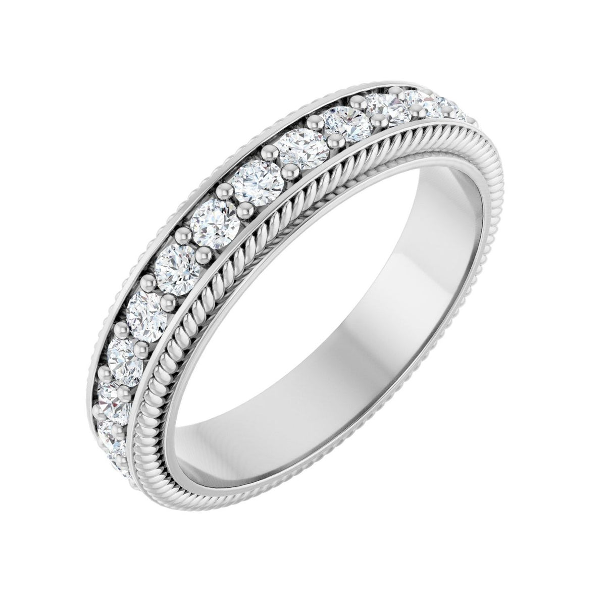 Sapphire Row Lab-Grown Diamond Rope-Edge Eternity Band - 14K White Gold, 2 mm, 6.5