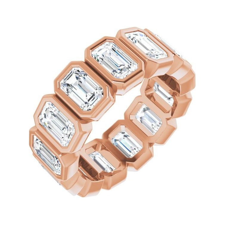Sapphire Row Natural Diamond Emerald-Cut Bezel Band - 10K Rose Gold, 4.5