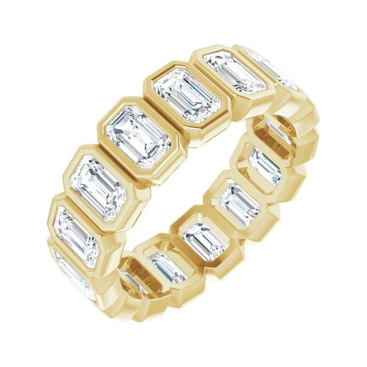 Sapphire Row Natural Diamond Emerald-Cut Bezel Band - 14K Yellow Gold, 8