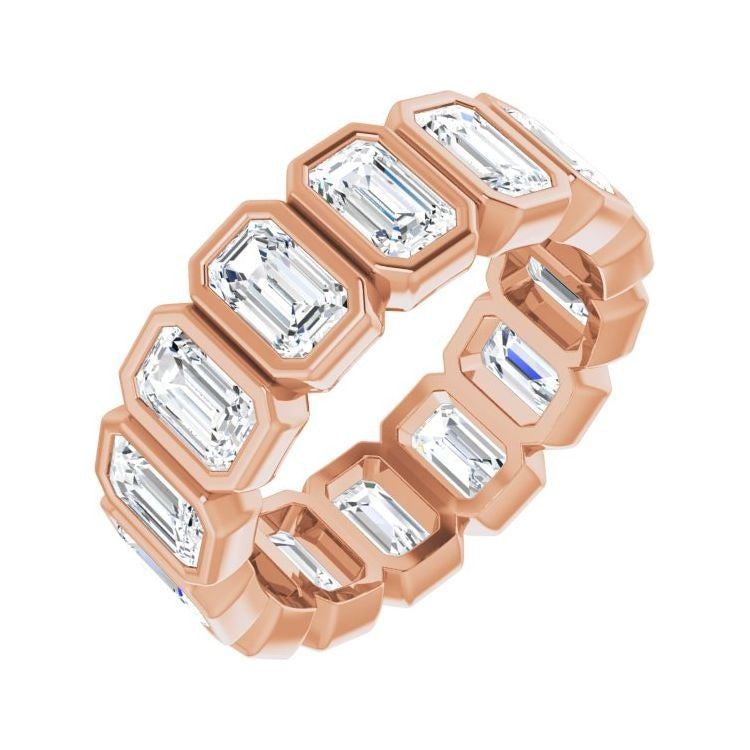 Sapphire Row Natural Diamond Emerald-Cut Bezel Band - 10K Rose Gold, 6