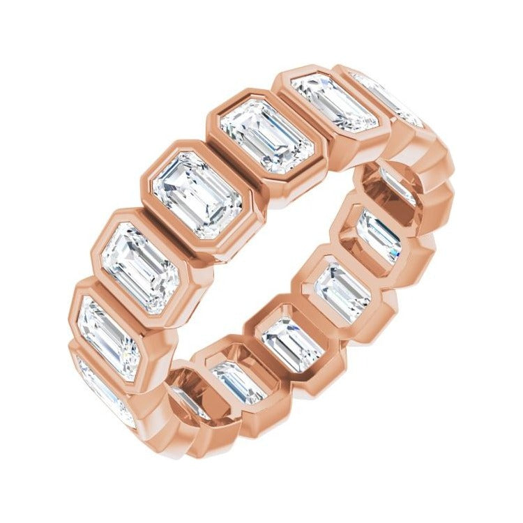 Sapphire Row Natural Diamond Emerald-Cut Bezel Band - 10K Rose Gold, 9