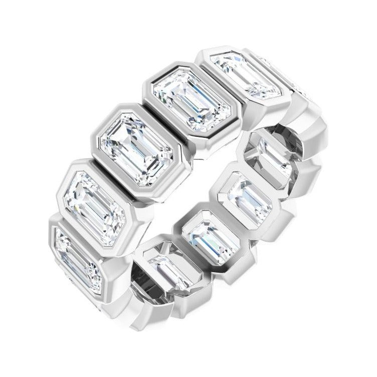 Sapphire Row Natural Diamond Emerald-Cut Bezel Band - 10K White Gold, 4.75