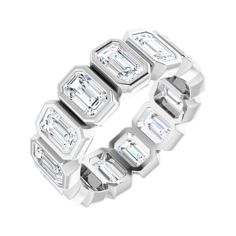 Sapphire Row Natural Diamond Emerald-Cut Bezel Band - 10K White Gold, 5.75