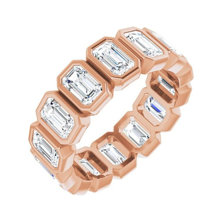 Sapphire Row Natural Diamond Emerald-Cut Bezel Band - 10K Rose Gold, 7.25