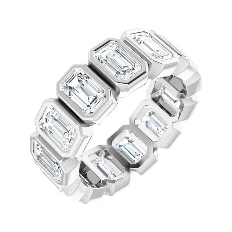 Sapphire Row Natural Diamond Emerald-Cut Bezel Band - 10K White Gold, 5.5