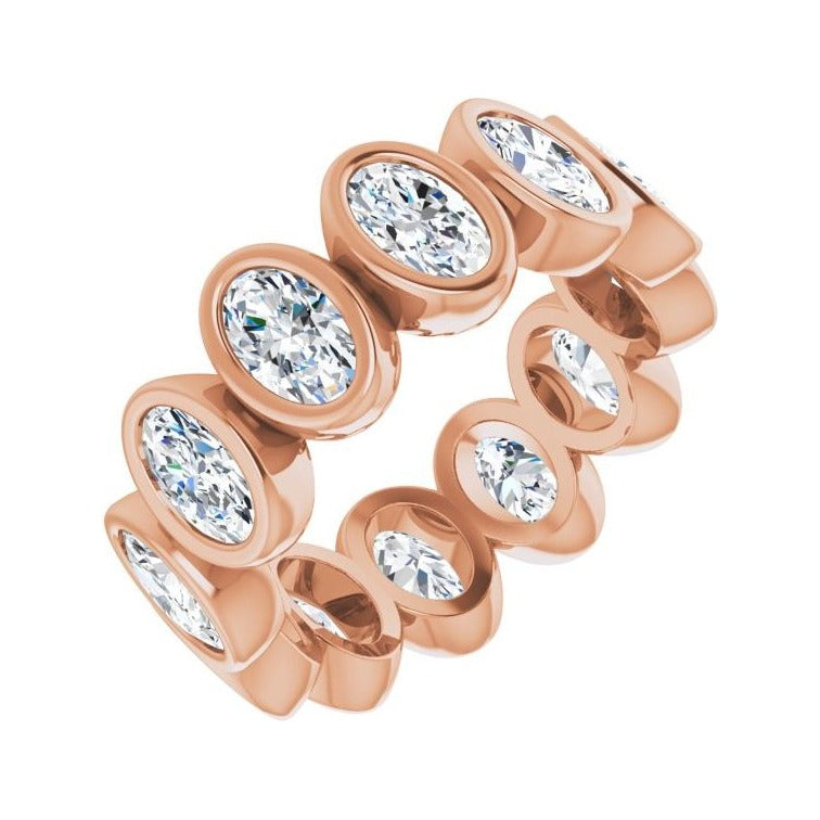 Sapphire Row Natural Diamond Oval Bezel Band - 14K Rose Gold, 4