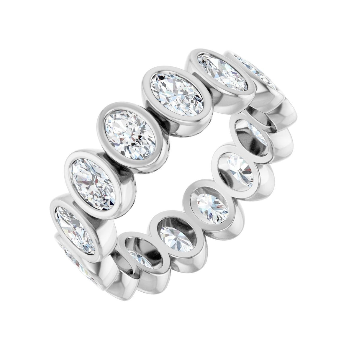 Sapphire Row Natural Diamond Oval Bezel Band - 10K White Gold, 7