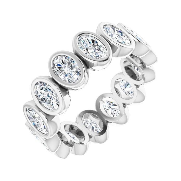 Sapphire Row Natural Diamond Oval Bezel Band - 14K White Gold, 6.5