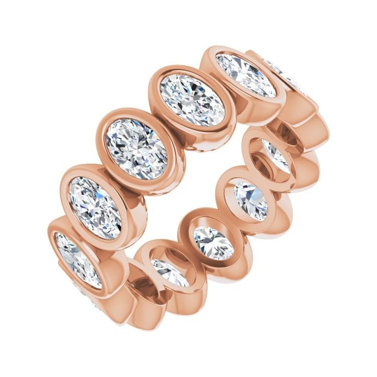 Sapphire Row Natural Diamond Oval Bezel Band - 10K Rose Gold, 4.5