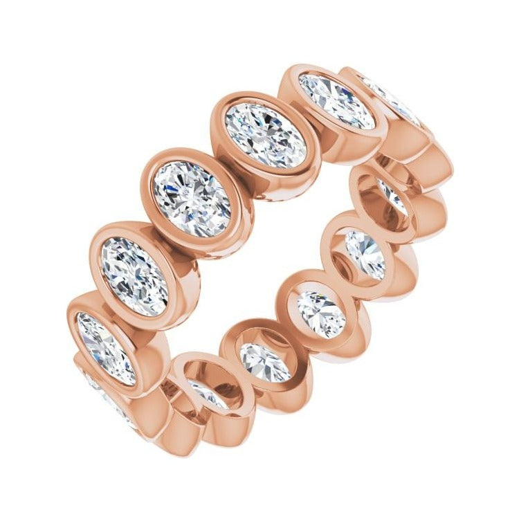 Sapphire Row Natural Diamond Oval Bezel Band - 10K Rose Gold, 7.5