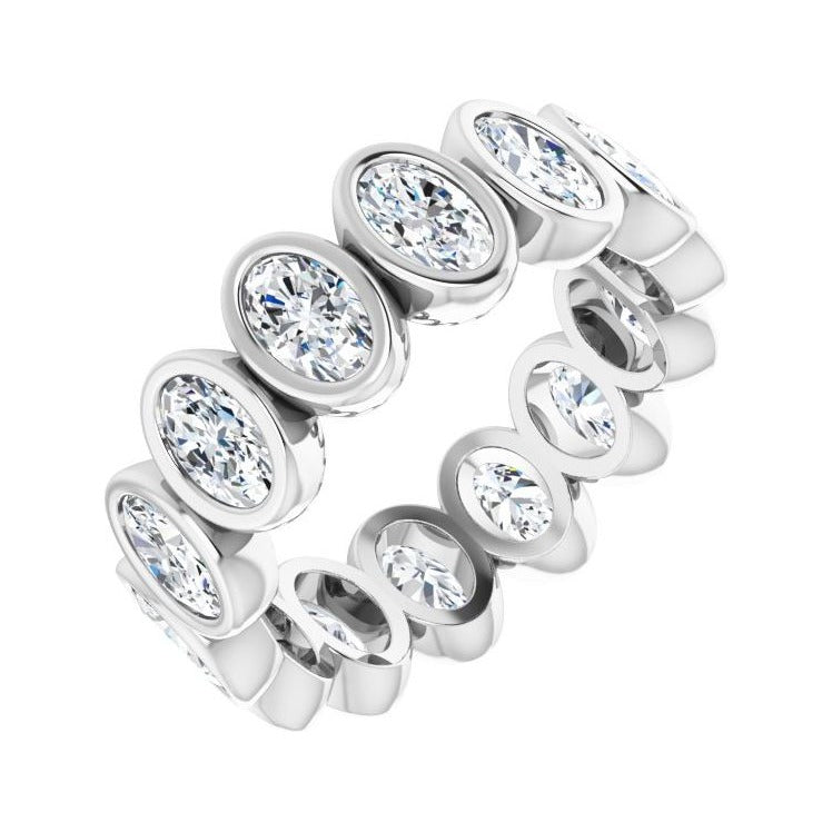Sapphire Row Natural Diamond Oval Bezel Band - 10K White Gold, 6.25
