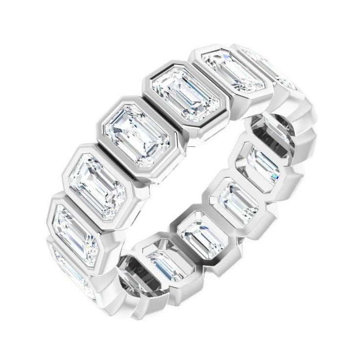 Sapphire Row Lab-Grown Diamond Emerald-Cut Bezel Band - 10K White Gold, 8
