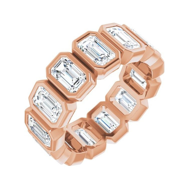 Sapphire Row Lab-Grown Diamond Emerald-Cut Bezel Band - 10K Rose Gold, 5.5