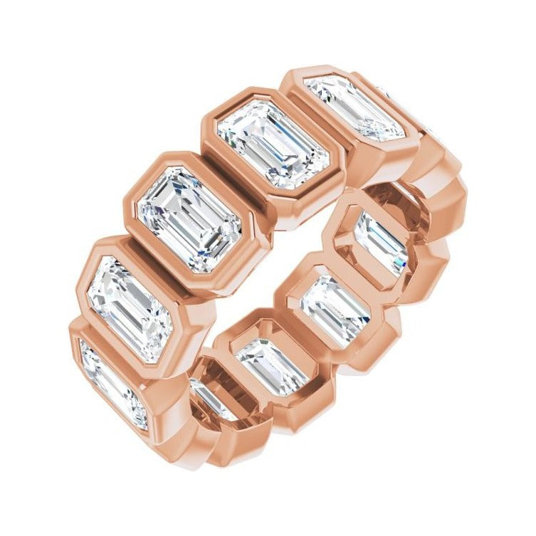Sapphire Row Lab-Grown Diamond Emerald-Cut Bezel Band - 14K Rose Gold, 4