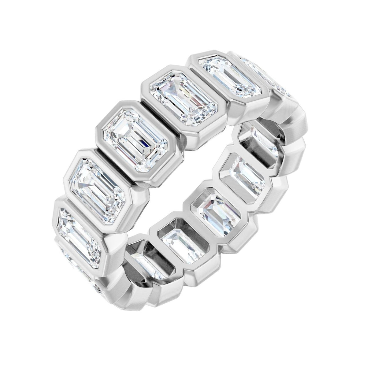 Sapphire Row Lab-Grown Diamond Emerald-Cut Bezel Band - 10K White Gold, 6.25
