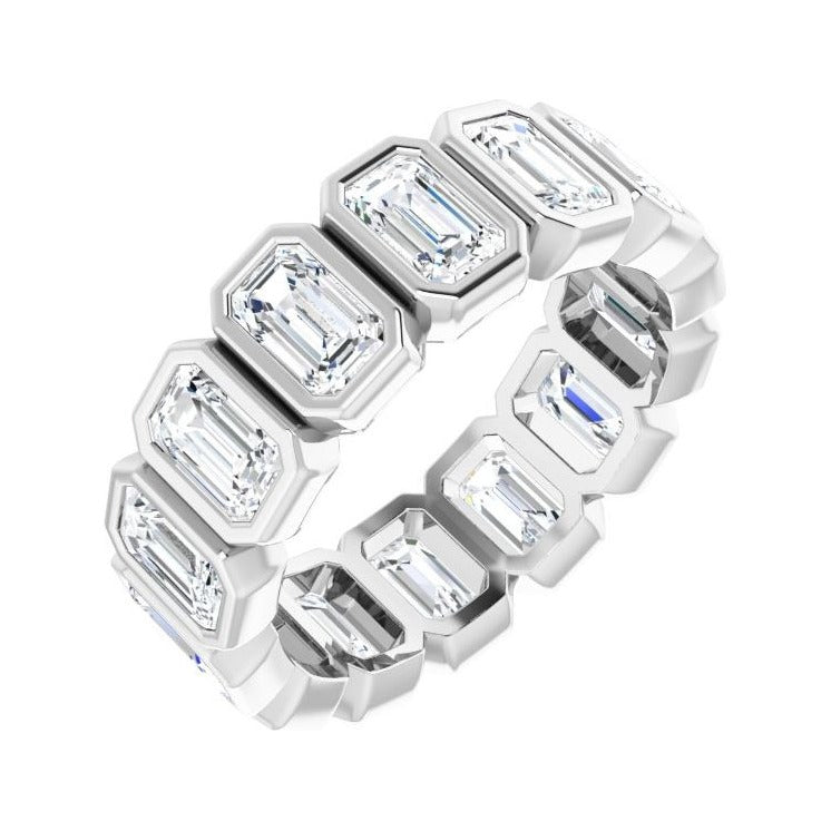 Sapphire Row Lab-Grown Diamond Emerald-Cut Bezel Band - 10K White Gold, 6.75
