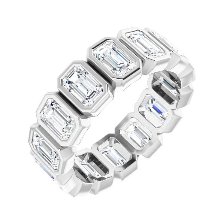 Sapphire Row Lab-Grown Diamond Emerald-Cut Bezel Band - 10K White Gold, 7.25