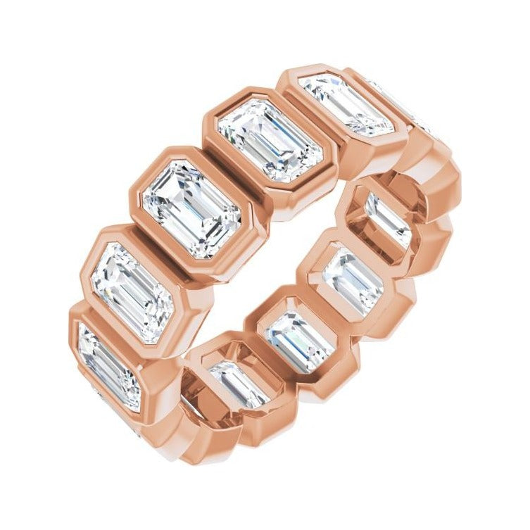 Sapphire Row Lab-Grown Diamond Emerald-Cut Bezel Band - 10K Rose Gold, 5.75