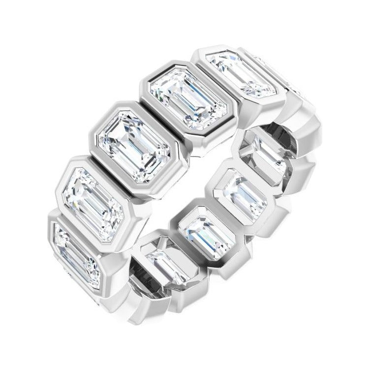 Sapphire Row Lab-Grown Diamond Emerald-Cut Bezel Band - 10K White Gold, 4.5