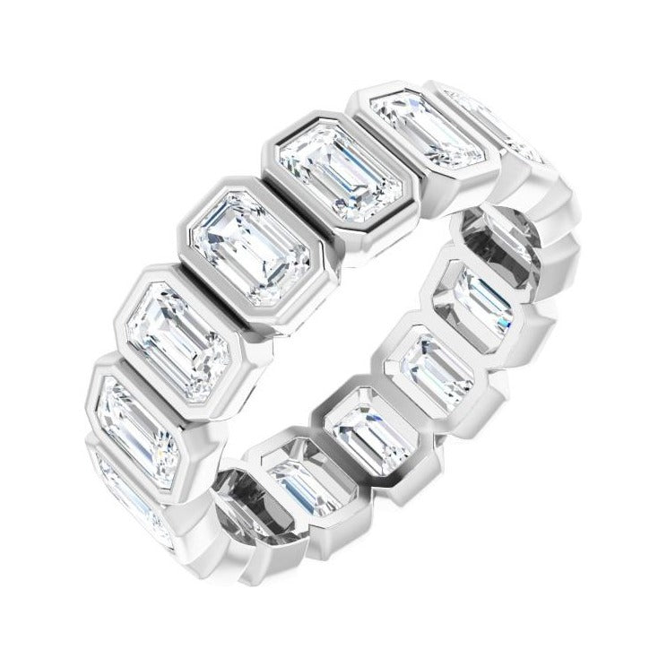Sapphire Row Lab-Grown Diamond Emerald-Cut Bezel Band - 10K White Gold, 8.5