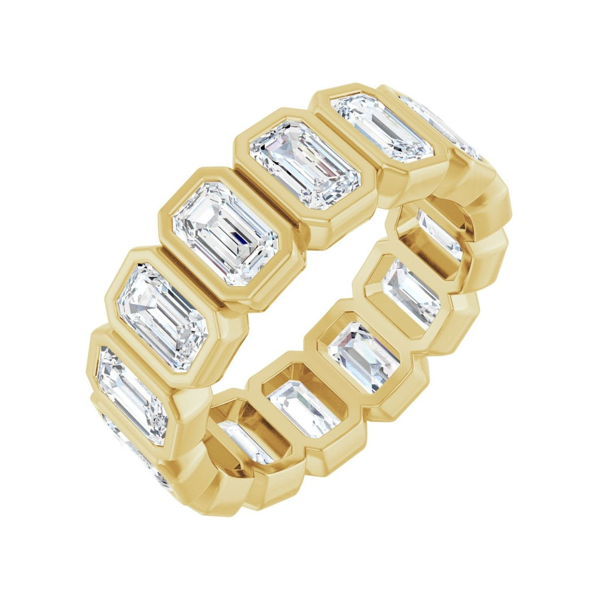 Sapphire Row Lab-Grown Diamond Emerald-Cut Bezel Band - 10K Yellow Gold, 6.25