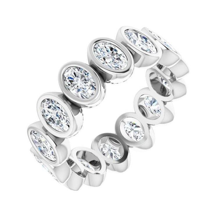 Sapphire Row Lab-Grown Diamond Oval Bezel Band - 10K White Gold, 7.5