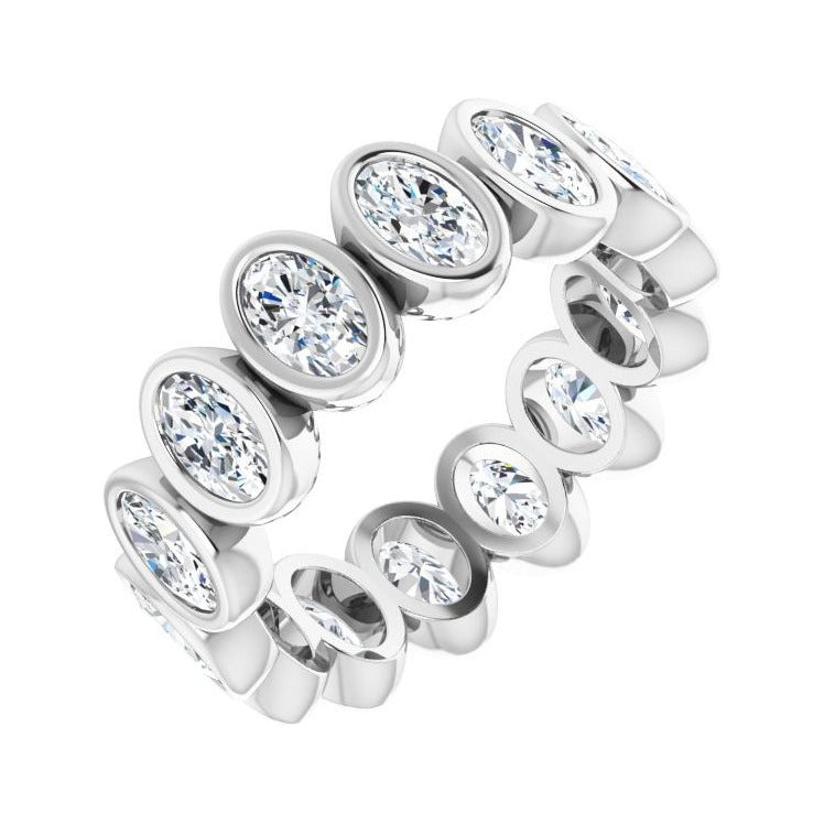 Sapphire Row Lab-Grown Diamond Oval Bezel Band - 10K White Gold, 6.75
