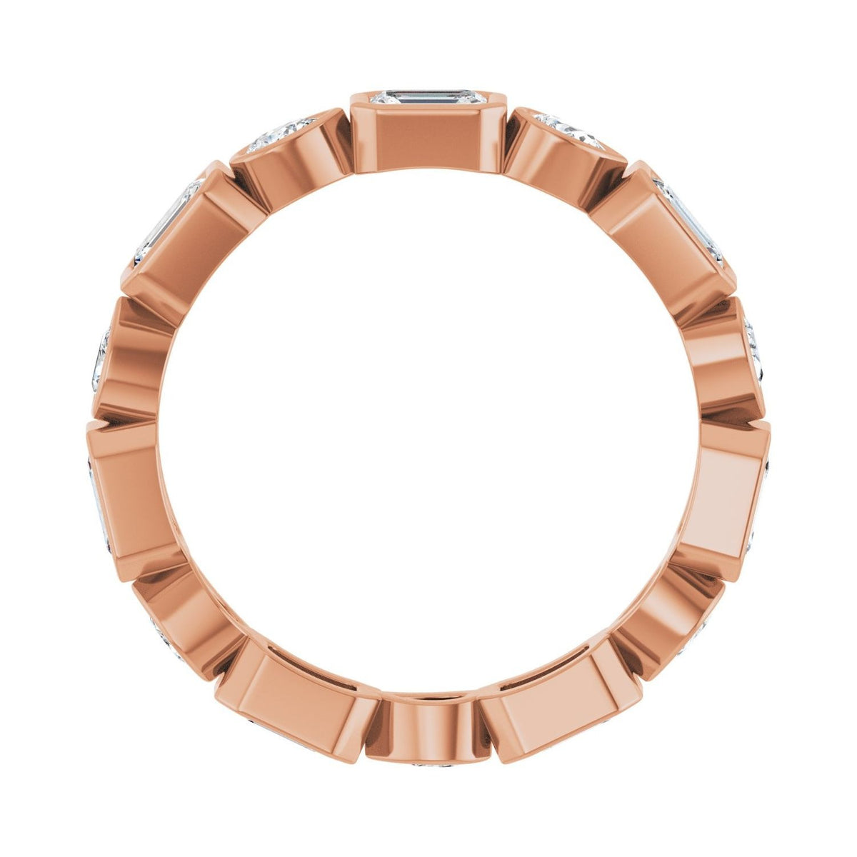 Sapphire Row Natural Diamond Oval & Emerald-Cut Bezel Band - 14K Rose Gold, Emerald 3.75 × 2.5 mm · 1 1/2 ctw (view 2)