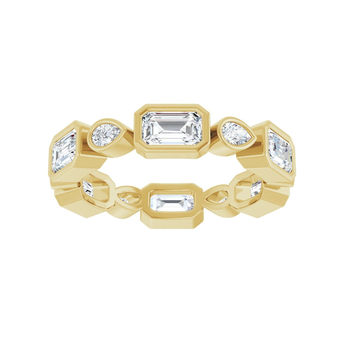 Sapphire Row Natural Diamond Oval & Emerald-Cut Bezel Band - 14K Yellow Gold, Emerald 5 × 3 mm · 2 3/8 ctw (view 3)