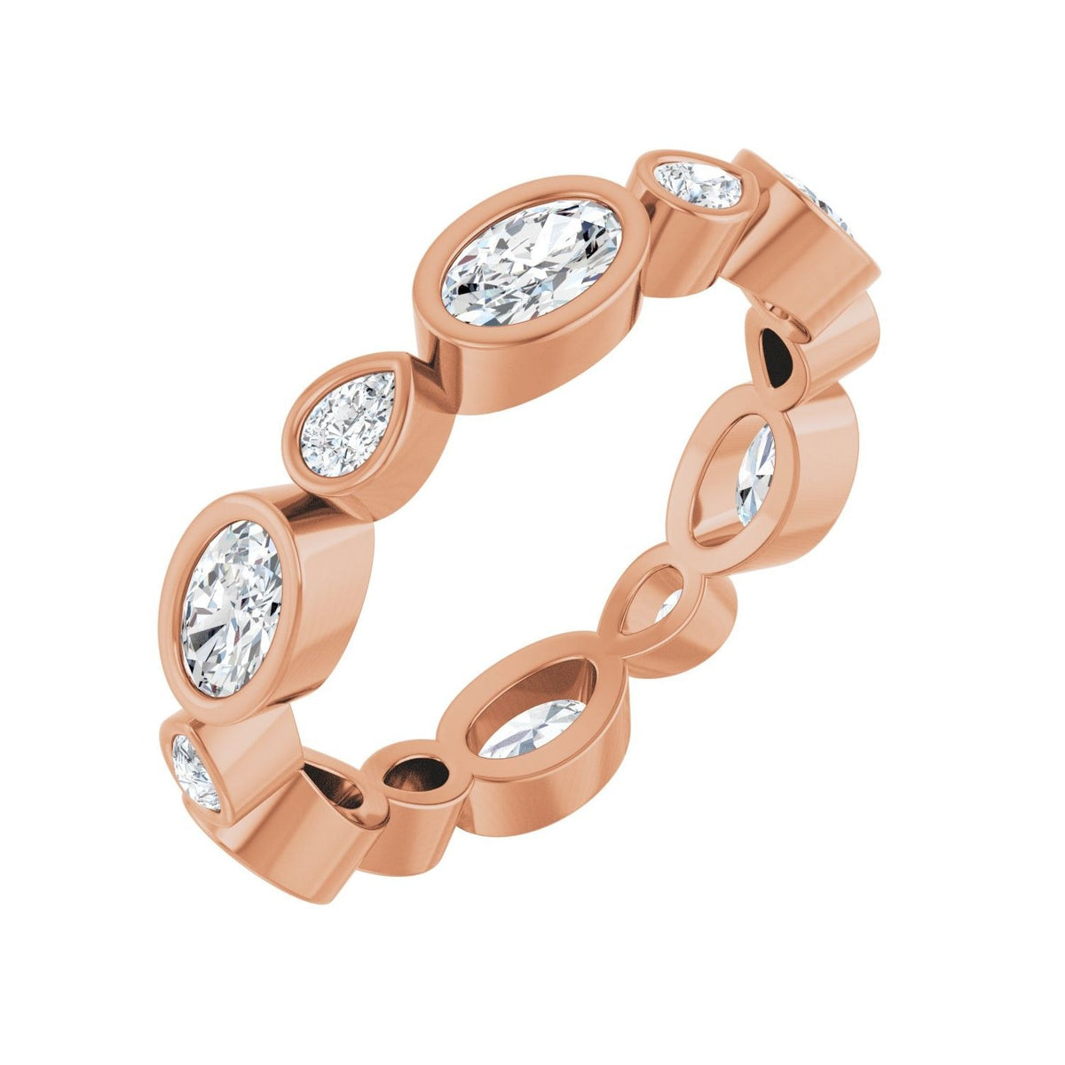 Sapphire Row Natural Diamond Oval & Emerald-Cut Bezel Band - 14K Rose Gold, Oval 5 × 3 mm · 1 3/4 ctw