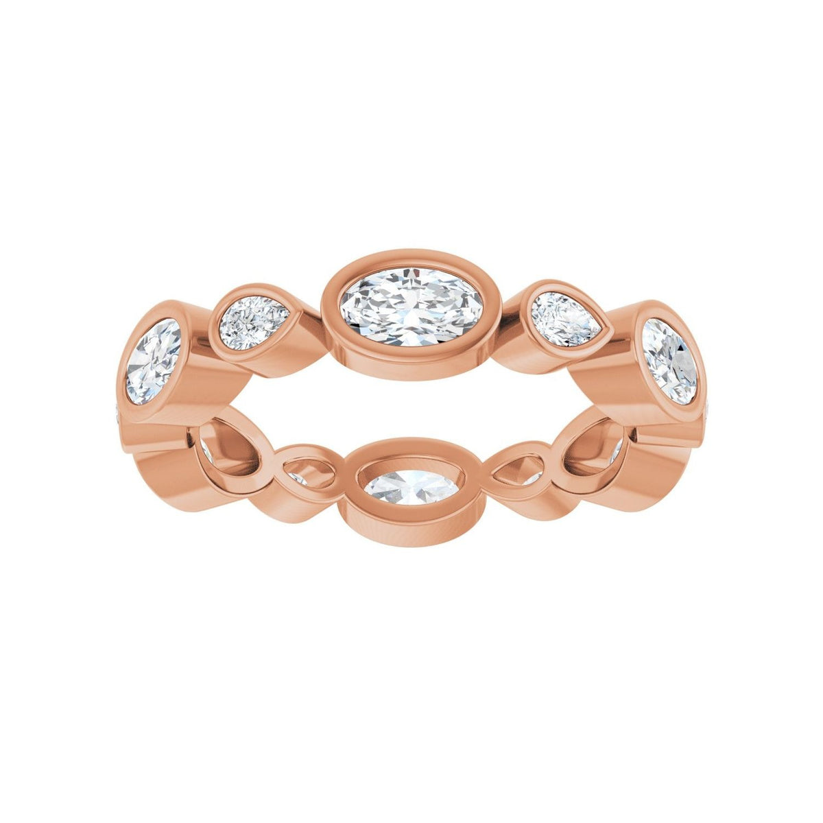 Sapphire Row Natural Diamond Oval & Emerald-Cut Bezel Band - 14K Rose Gold, Oval 5 × 3 mm · 1 3/4 ctw (view 3)