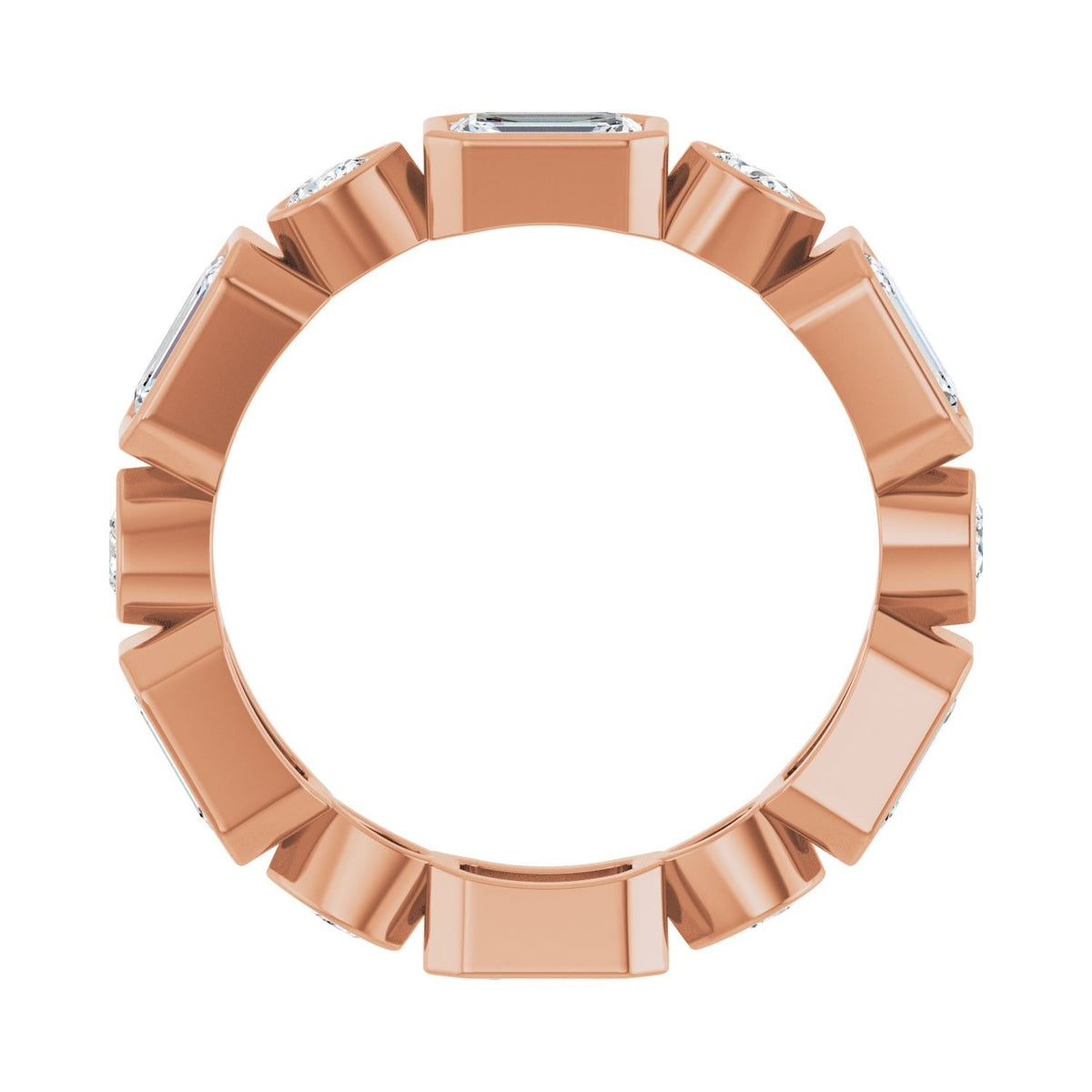 Sapphire Row Natural Diamond Oval & Emerald-Cut Bezel Band - 14K Rose Gold, Emerald 5 × 3 mm · 2 3/8 ctw (view 2)