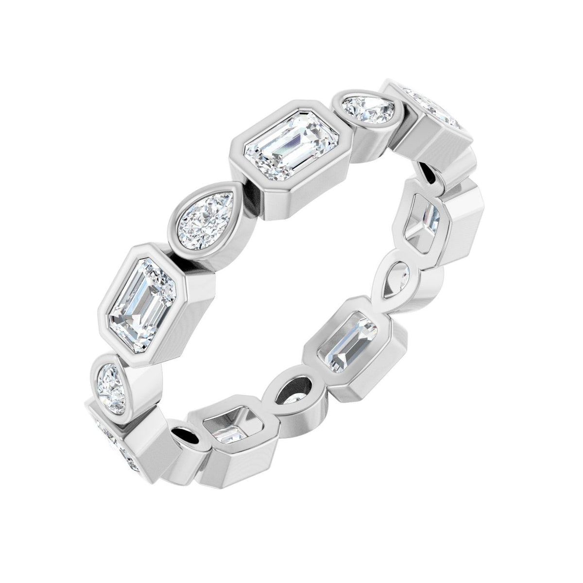 Sapphire Row Natural Diamond Oval & Emerald-Cut Bezel Band - Platinum, Emerald 3.75 × 2.5 mm · 1 1/2 ctw