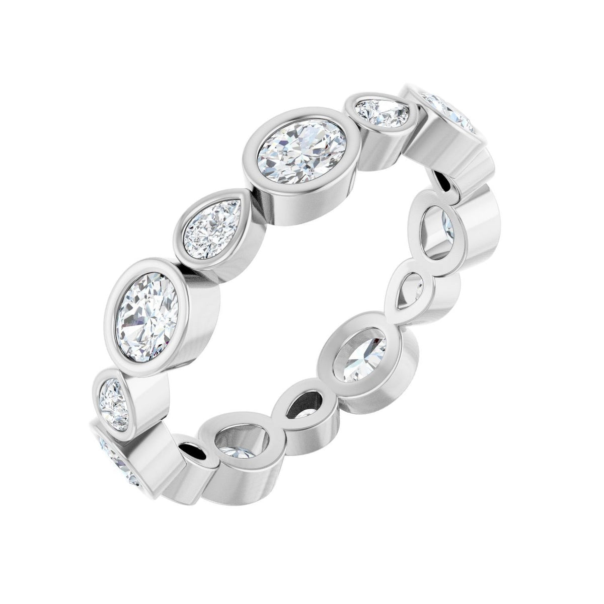 Sapphire Row Natural Diamond Oval & Emerald-Cut Bezel Band - Platinum, Oval 4 × 3 mm · 1 1/2 ctw
