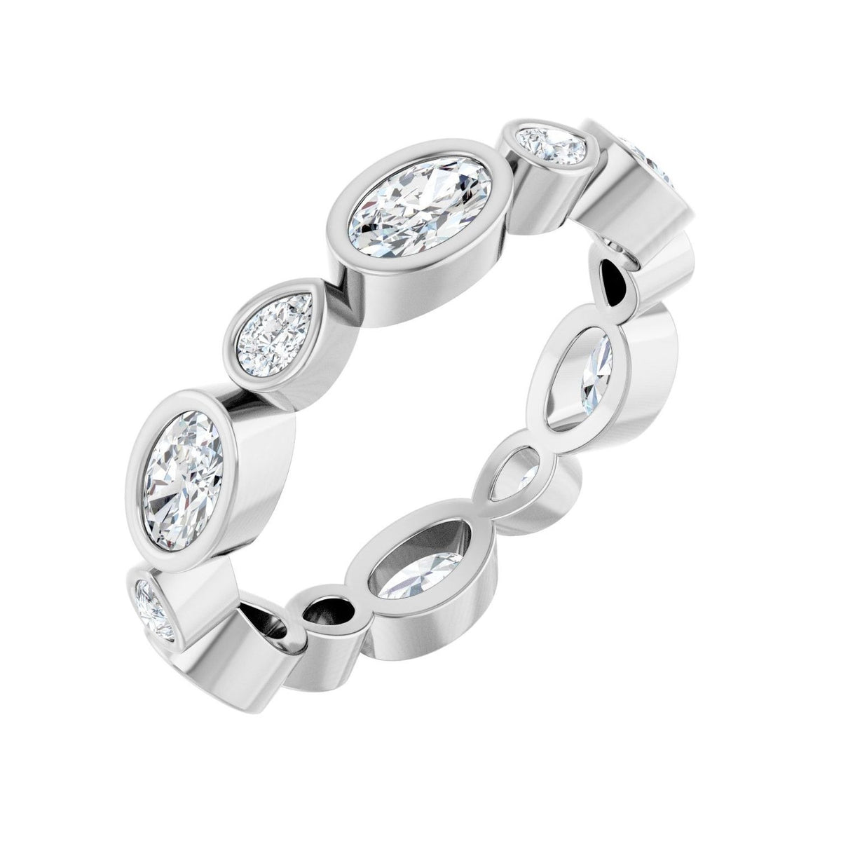 Sapphire Row Natural Diamond Oval & Emerald-Cut Bezel Band - Platinum, Oval 5 × 3 mm · 1 3/4 ctw