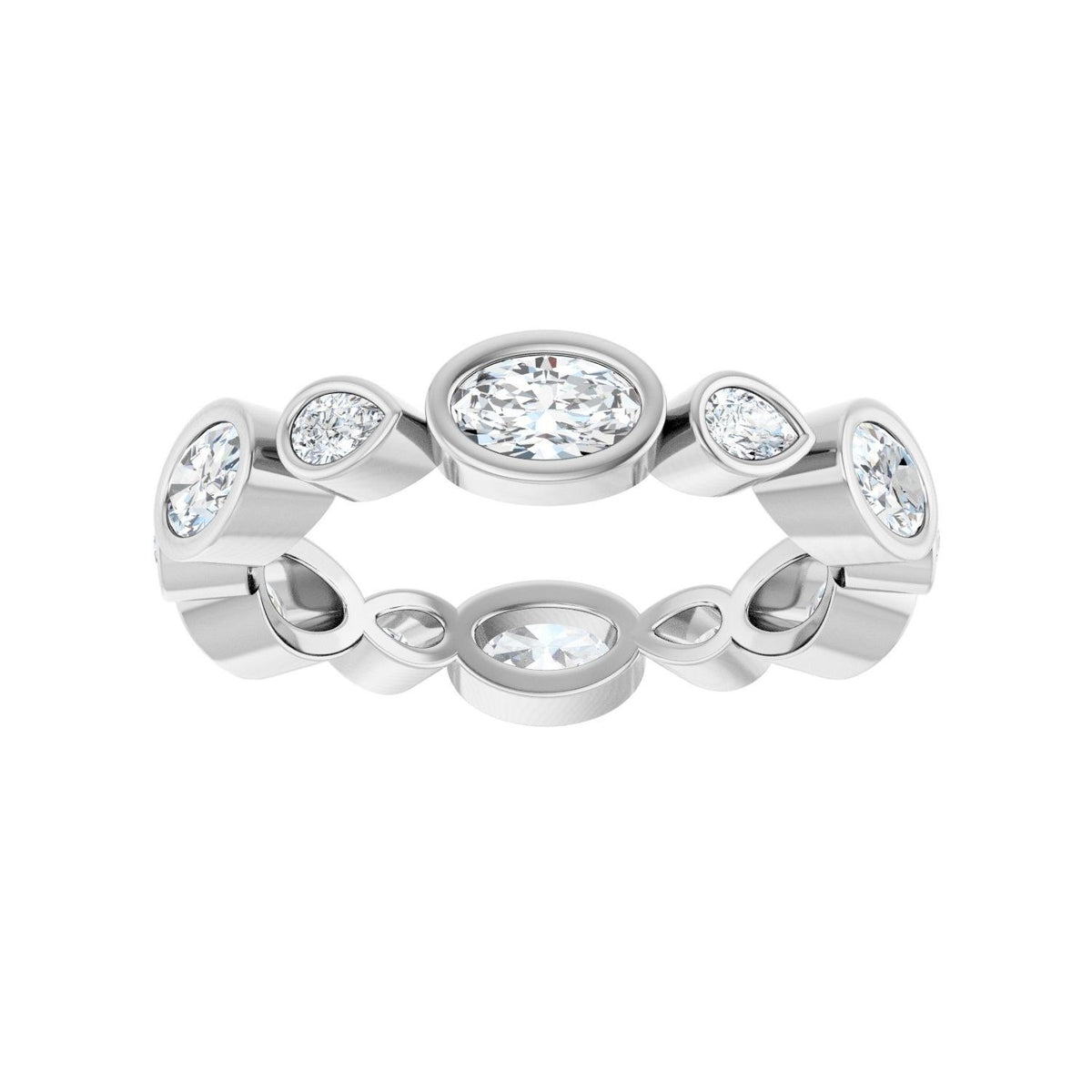 Sapphire Row Natural Diamond Oval & Emerald-Cut Bezel Band - Platinum, Oval 5 × 3 mm · 1 3/4 ctw (view 3)