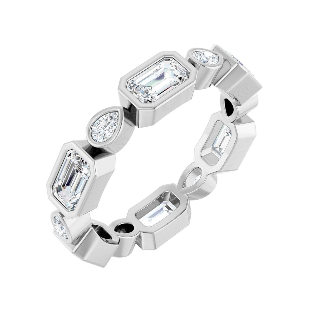 Sapphire Row Natural Diamond Oval & Emerald-Cut Bezel Band - Platinum, Emerald 5 × 3 mm · 2 3/8 ctw