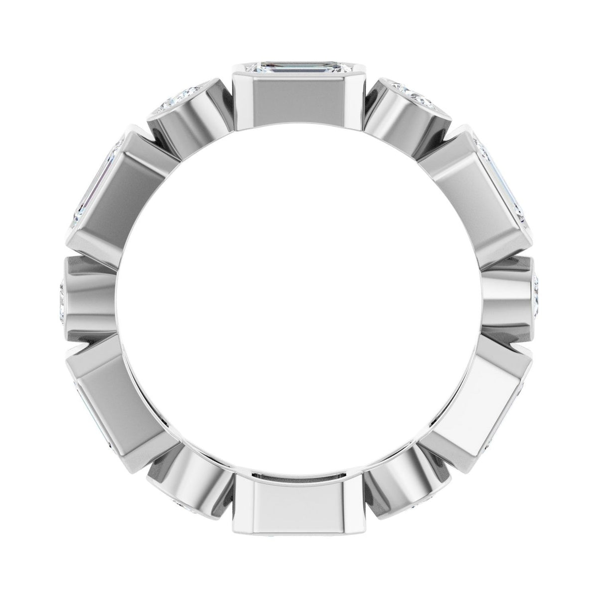Sapphire Row Natural Diamond Oval & Emerald-Cut Bezel Band - Platinum, Emerald 5 × 3 mm · 2 3/8 ctw (view 2)