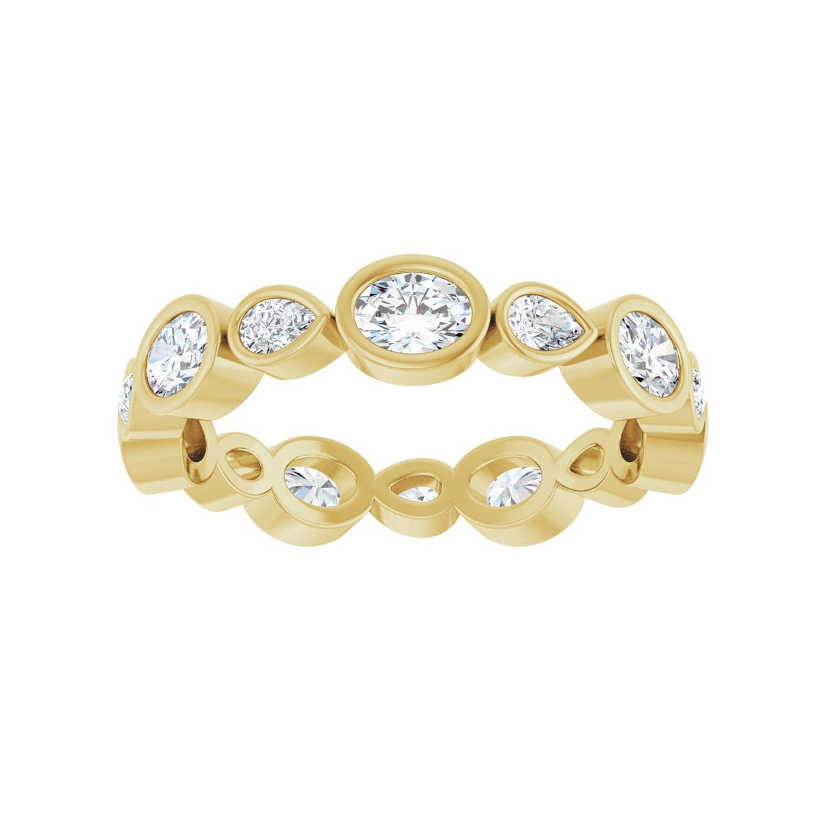 Sapphire Row Natural Diamond Oval & Emerald-Cut Bezel Band - 14K Yellow Gold, Oval 4 × 3 mm · 1 1/2 ctw (view 3)