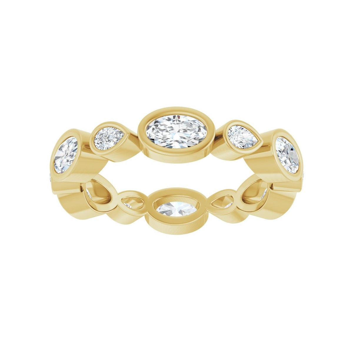 Sapphire Row Natural Diamond Oval & Emerald-Cut Bezel Band - 14K Yellow Gold, Oval 5 × 3 mm · 1 3/4 ctw (view 3)