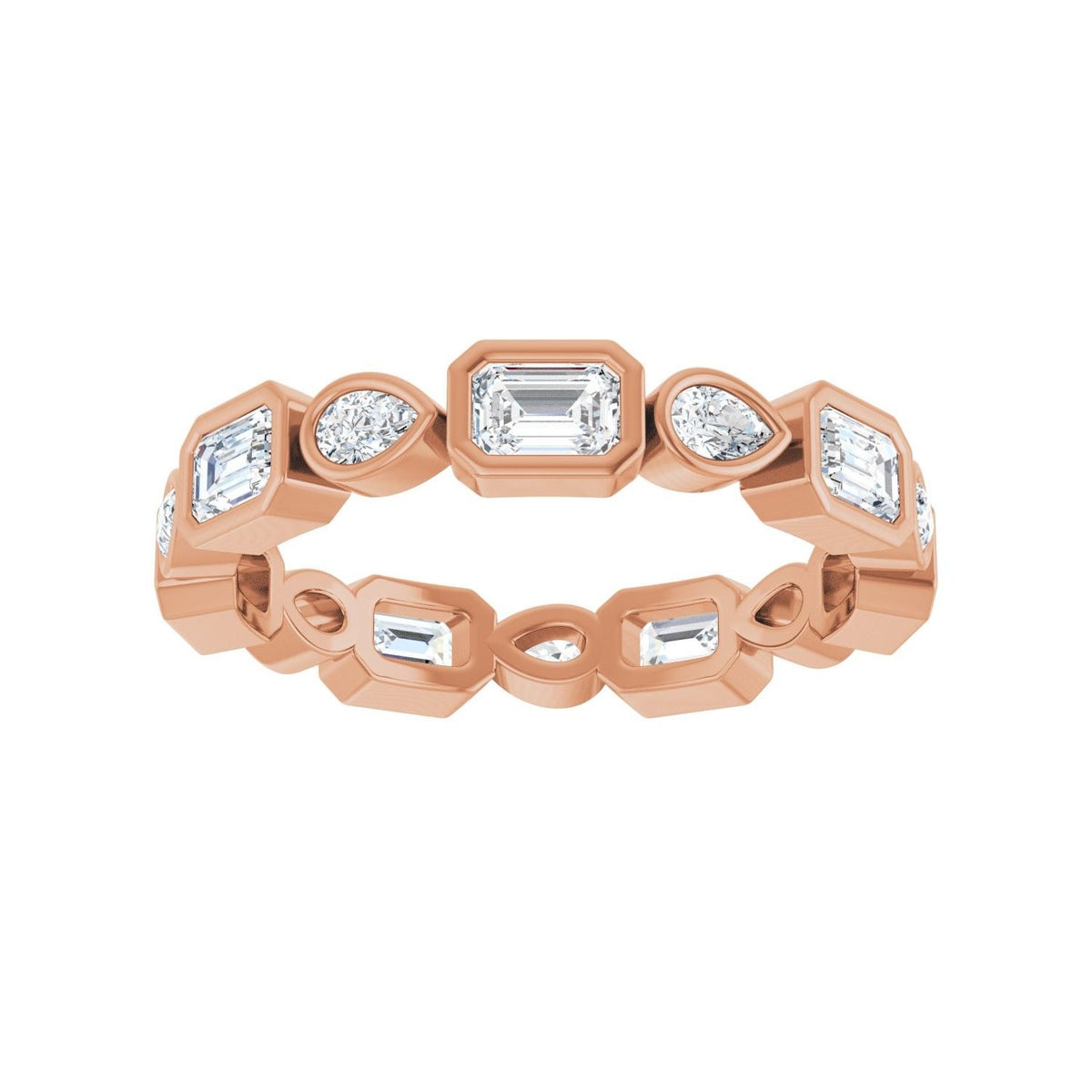 Sapphire Row Lab-Grown Diamond Oval & Emerald-Cut Bezel Band - 14K Rose Gold, Emerald 3.75 × 2.5 mm · 1 1/2 ctw (view 3)
