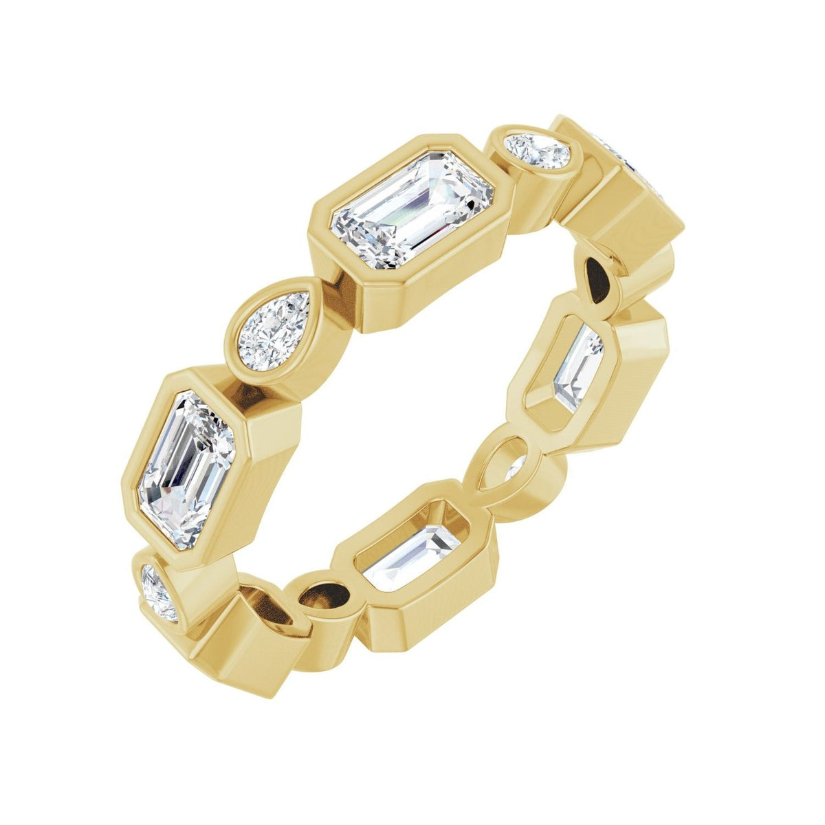 Sapphire Row Lab-Grown Diamond Oval & Emerald-Cut Bezel Band - 14K Yellow Gold, Emerald 5 × 3 mm · 2 1/6 ctw