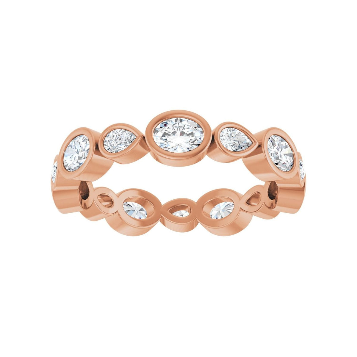 Sapphire Row Lab-Grown Diamond Oval & Emerald-Cut Bezel Band - 14K Rose Gold, Oval 4 × 3 mm · 1 1/2 ctw (view 3)