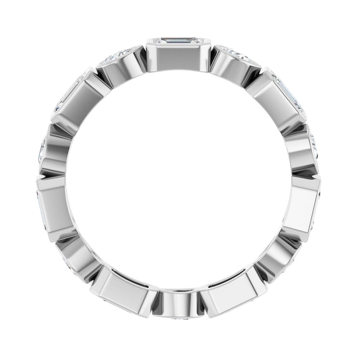 Sapphire Row Lab-Grown Diamond Oval & Emerald-Cut Bezel Band - 14K White Gold, Emerald 3.75 × 2.5 mm · 1 1/2 ctw (view 2)