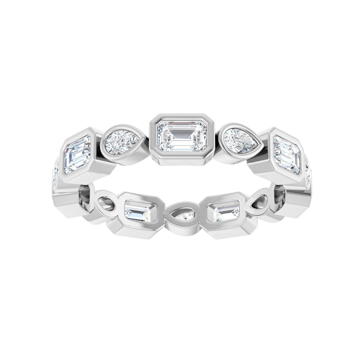 Sapphire Row Lab-Grown Diamond Oval & Emerald-Cut Bezel Band - 14K White Gold, Emerald 3.75 × 2.5 mm · 1 1/2 ctw (view 3)
