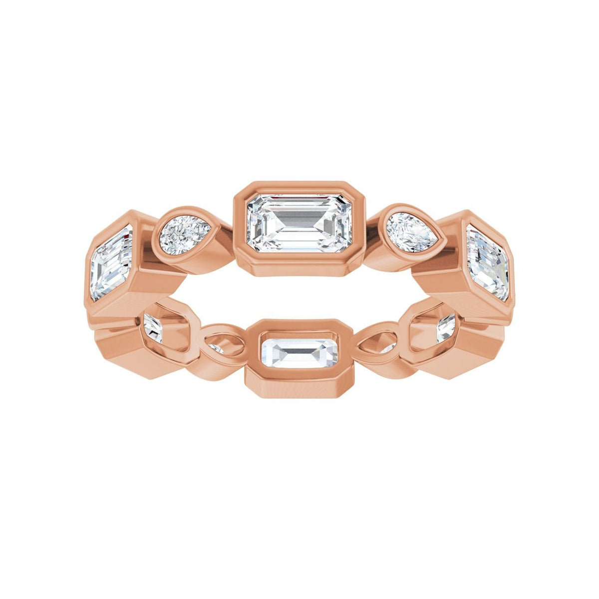 Sapphire Row Lab-Grown Diamond Oval & Emerald-Cut Bezel Band - 14K Rose Gold, Emerald 5 × 3 mm · 2 1/6 ctw (view 3)