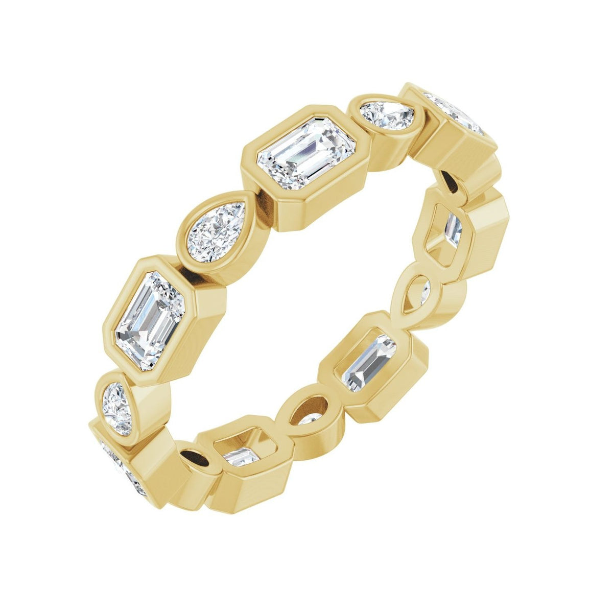 Sapphire Row Lab-Grown Diamond Oval & Emerald-Cut Bezel Band - 14K Yellow Gold, Emerald 3.75 × 2.5 mm · 1 1/2 ctw